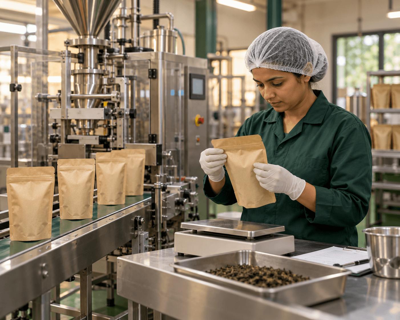 Illustration of an initial unbranded packaging run with a pack being checked