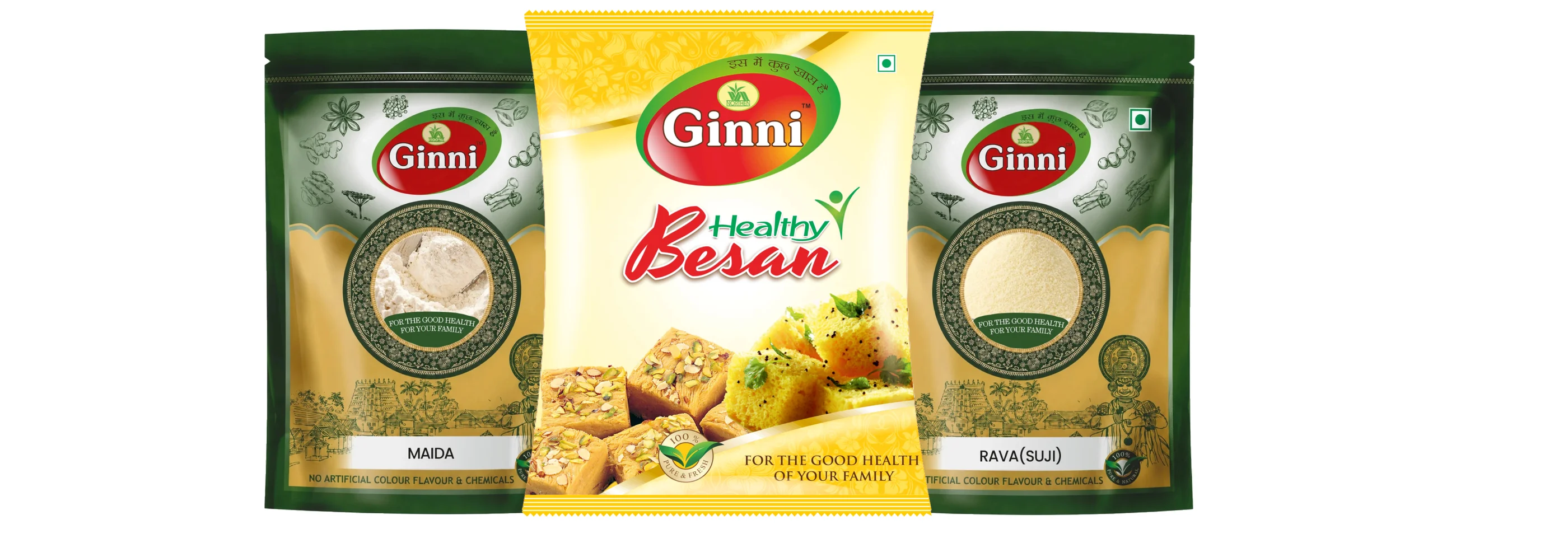 Ginni maida, besan, and rava packs