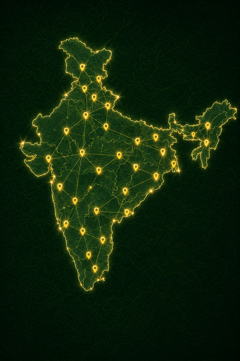 Glowing map of India showing Ginni's distribution network